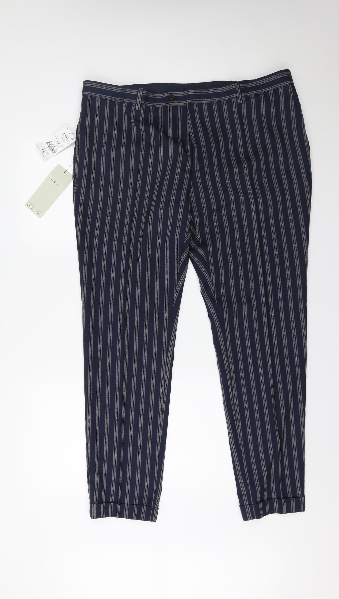 NEXT Mens Blue Striped  Cropped Trousers Size 40 L31 in