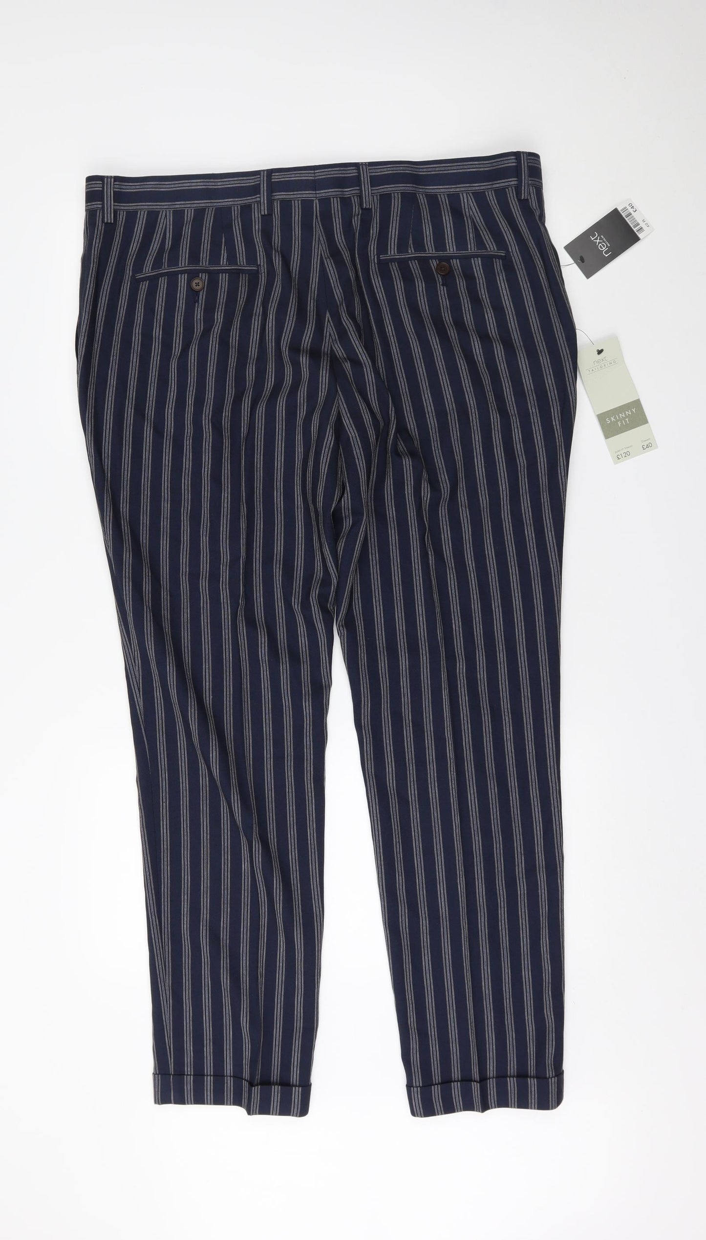 NEXT Mens Blue Striped  Cropped Trousers Size 40 L31 in