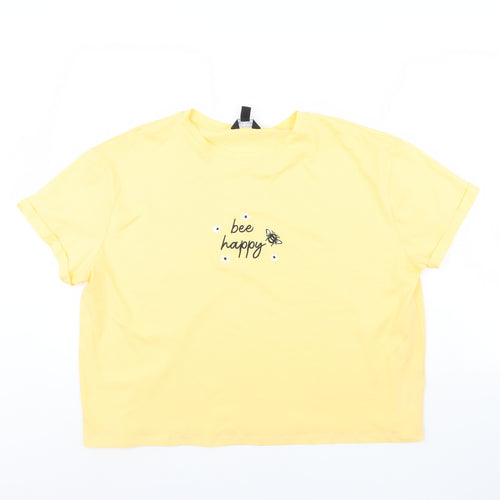 New Look Womens Yellow   Cropped T-Shirt Size 16  - Bee Happy