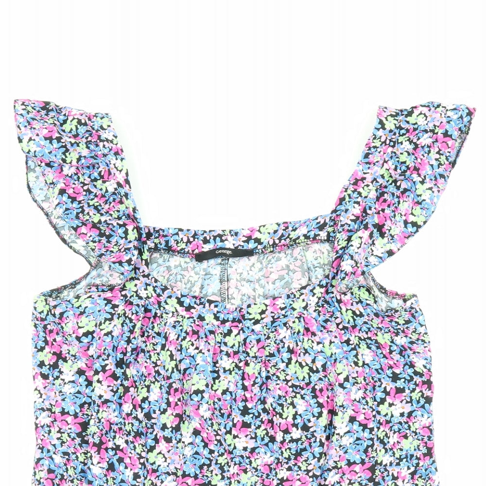 George Womens Black Floral  Basic Tank Size 14
