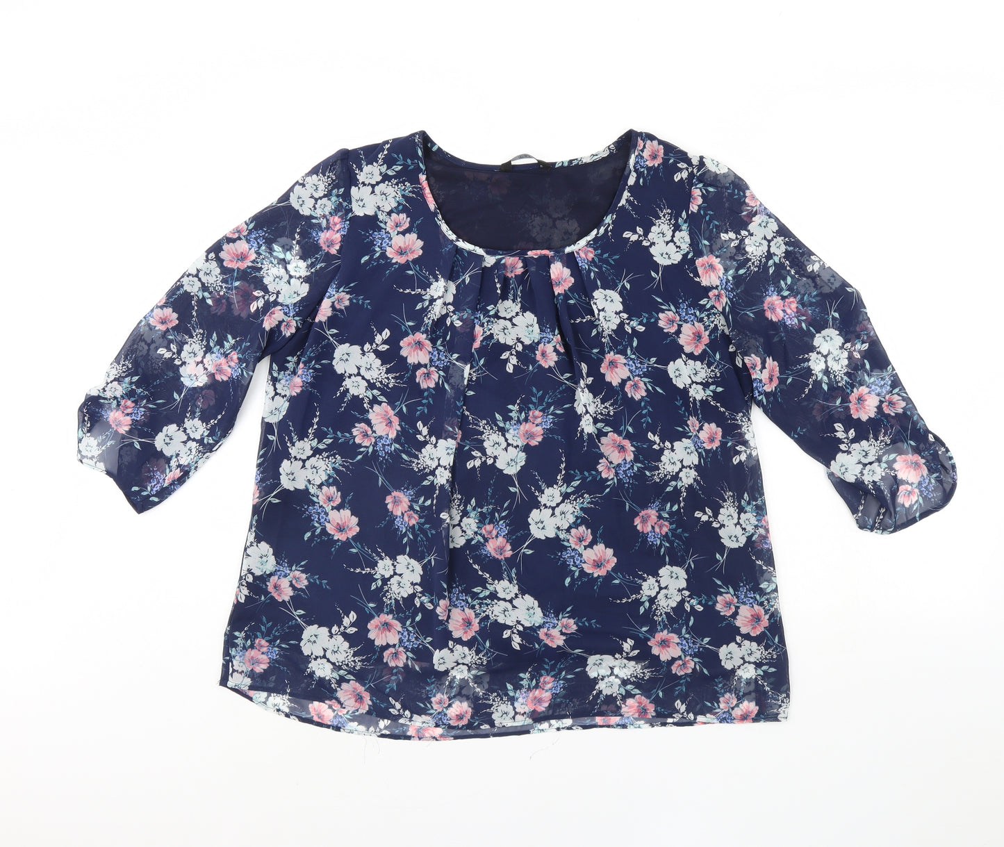 F&F Womens Blue Floral  Basic Blouse Size 14