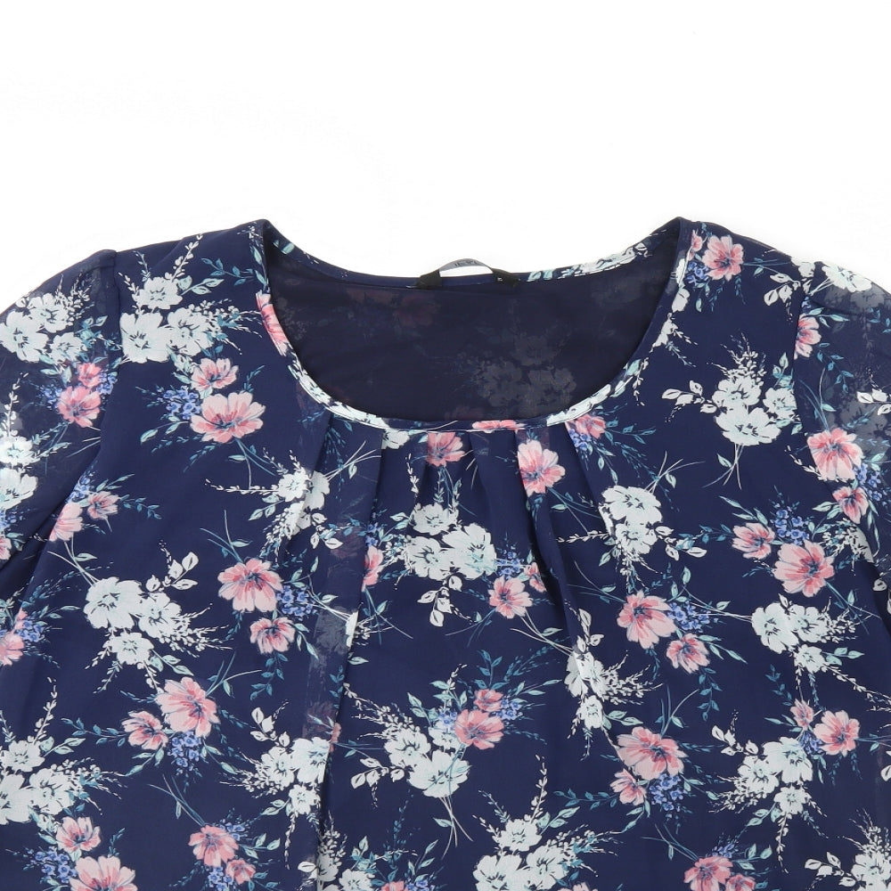 F&F Womens Blue Floral  Basic Blouse Size 14