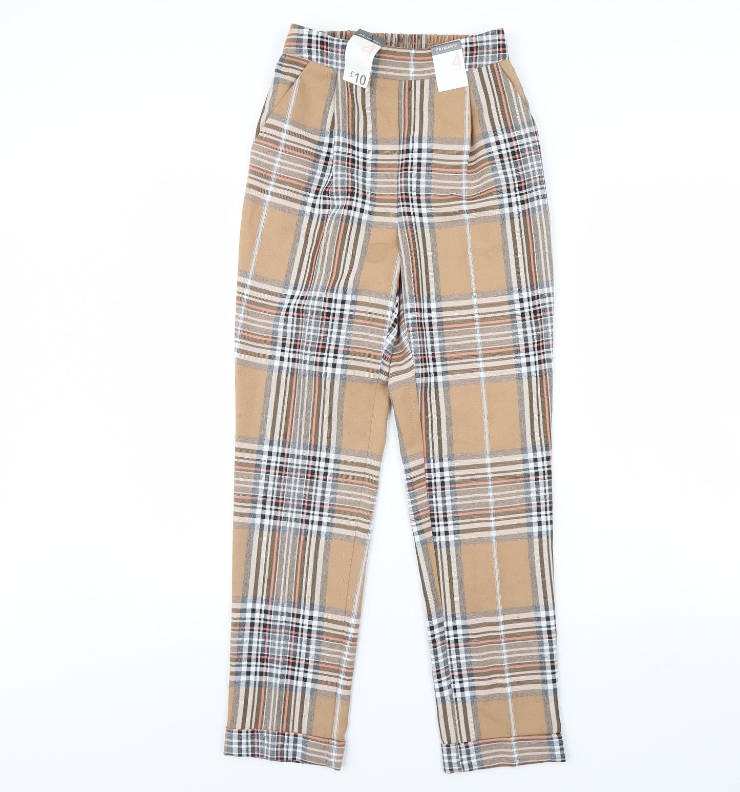 Primark Womens Brown Plaid  Trousers  Size 4 L28 in