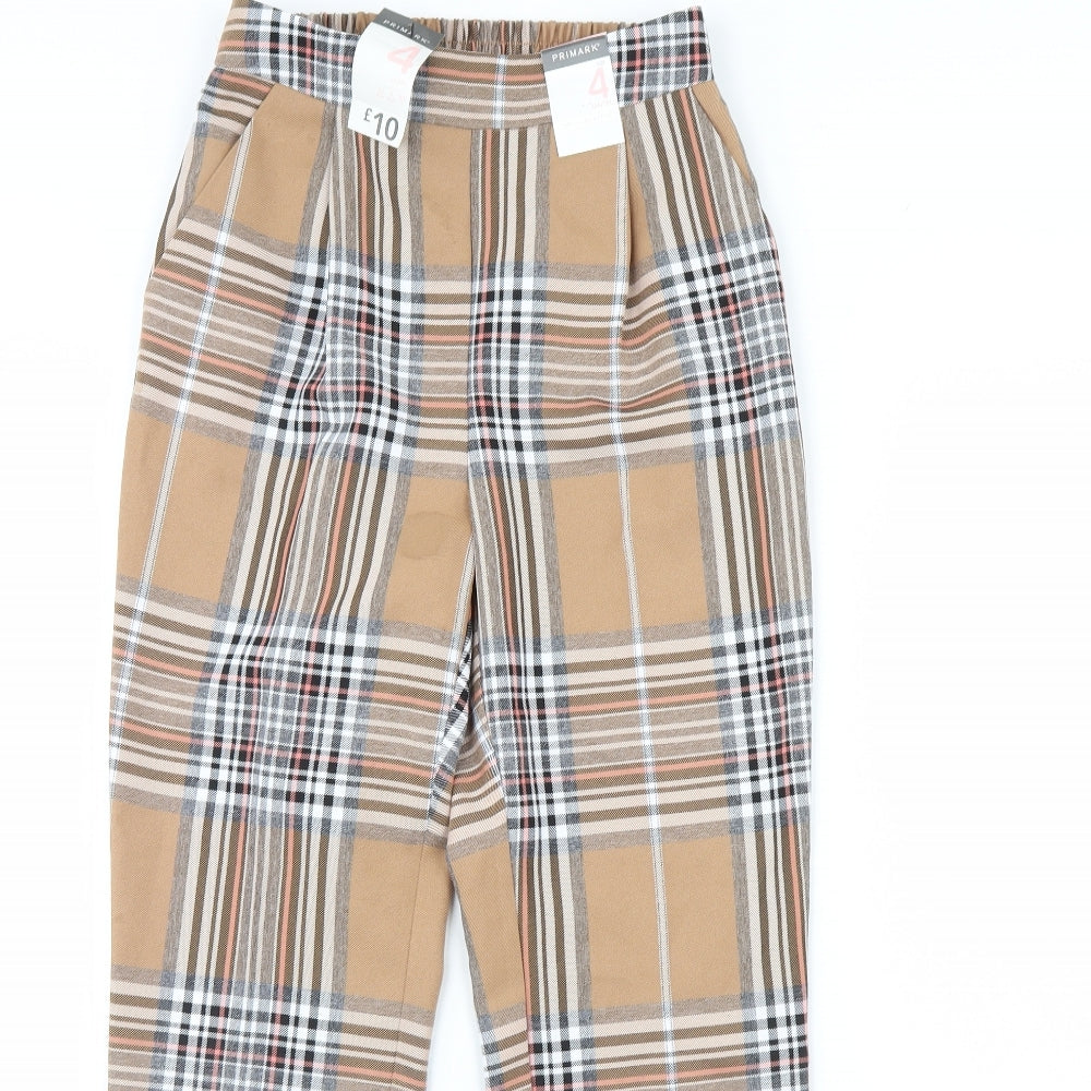 Primark Womens Brown Plaid  Trousers  Size 4 L28 in