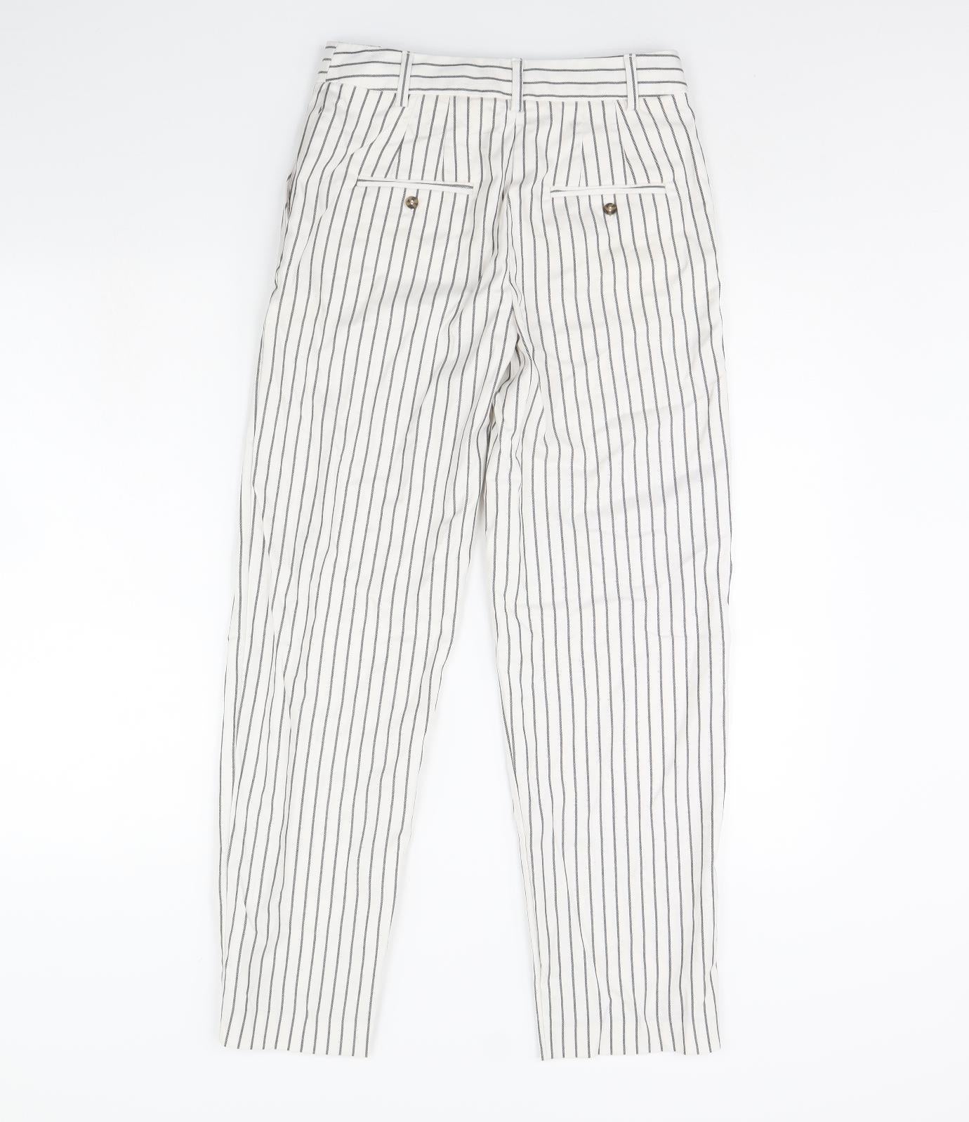 M&s Womens White Striped  Trousers  Size 6 L29 in
