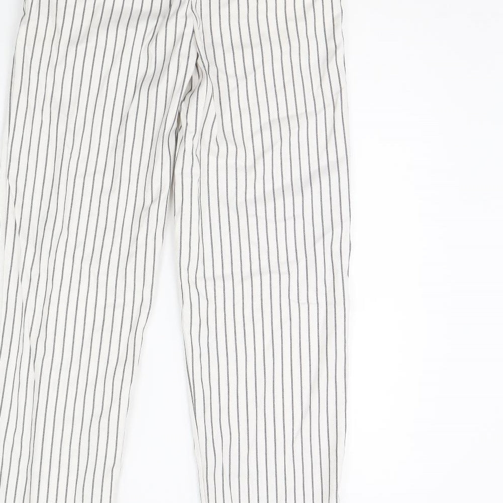 M&s Womens White Striped  Trousers  Size 6 L29 in