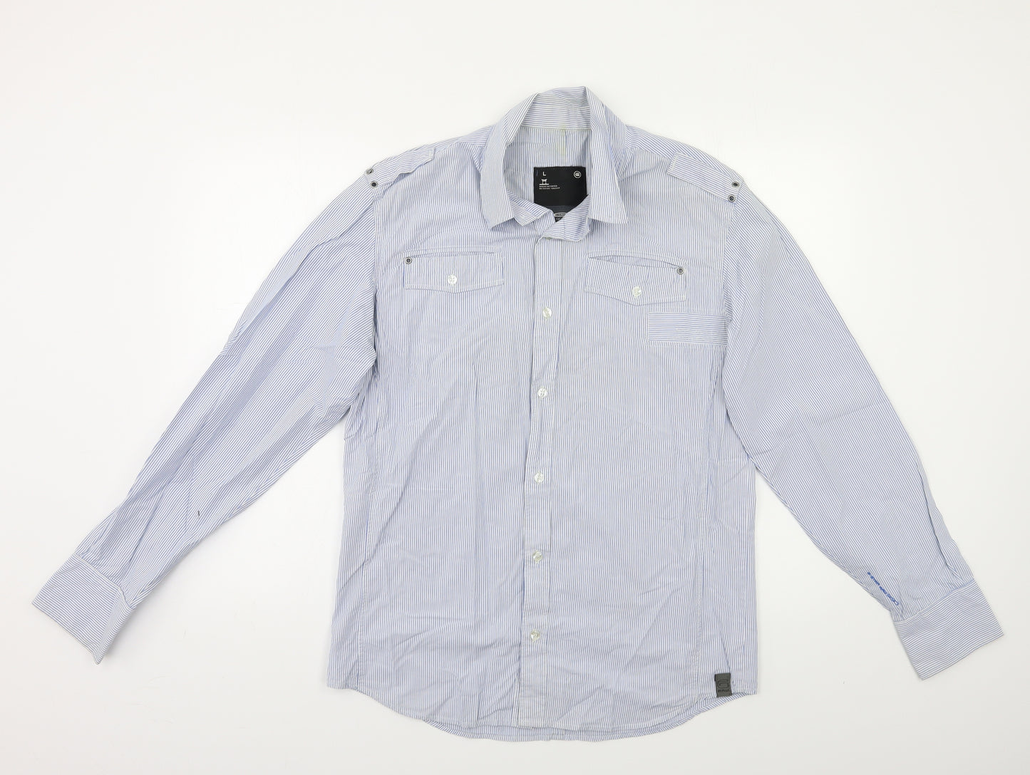 G-Star Mens Blue Striped   Button-Up Size L