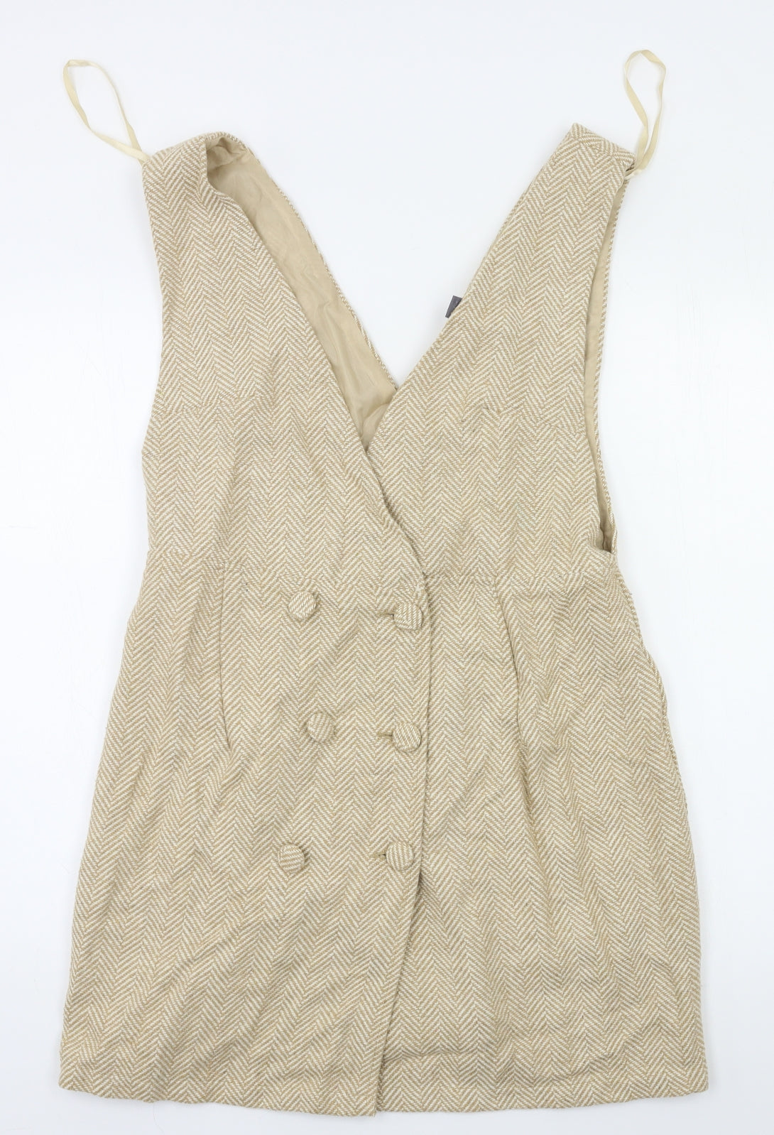 Primark Womens Beige Herringbone  Pinafore/Dungaree Dress  Size 14