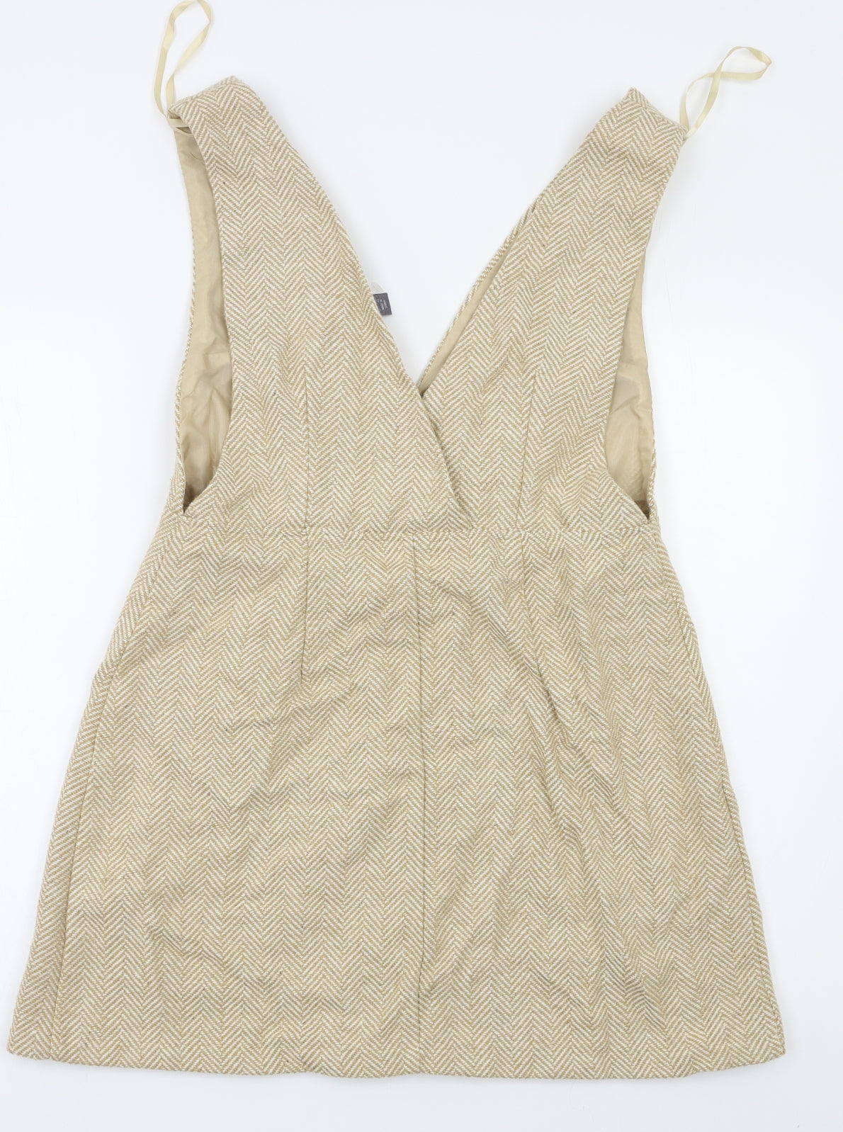 Primark Womens Beige Herringbone  Pinafore/Dungaree Dress  Size 14