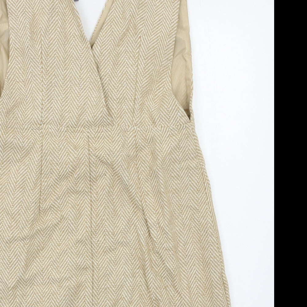 Primark Womens Beige Herringbone  Pinafore/Dungaree Dress  Size 14