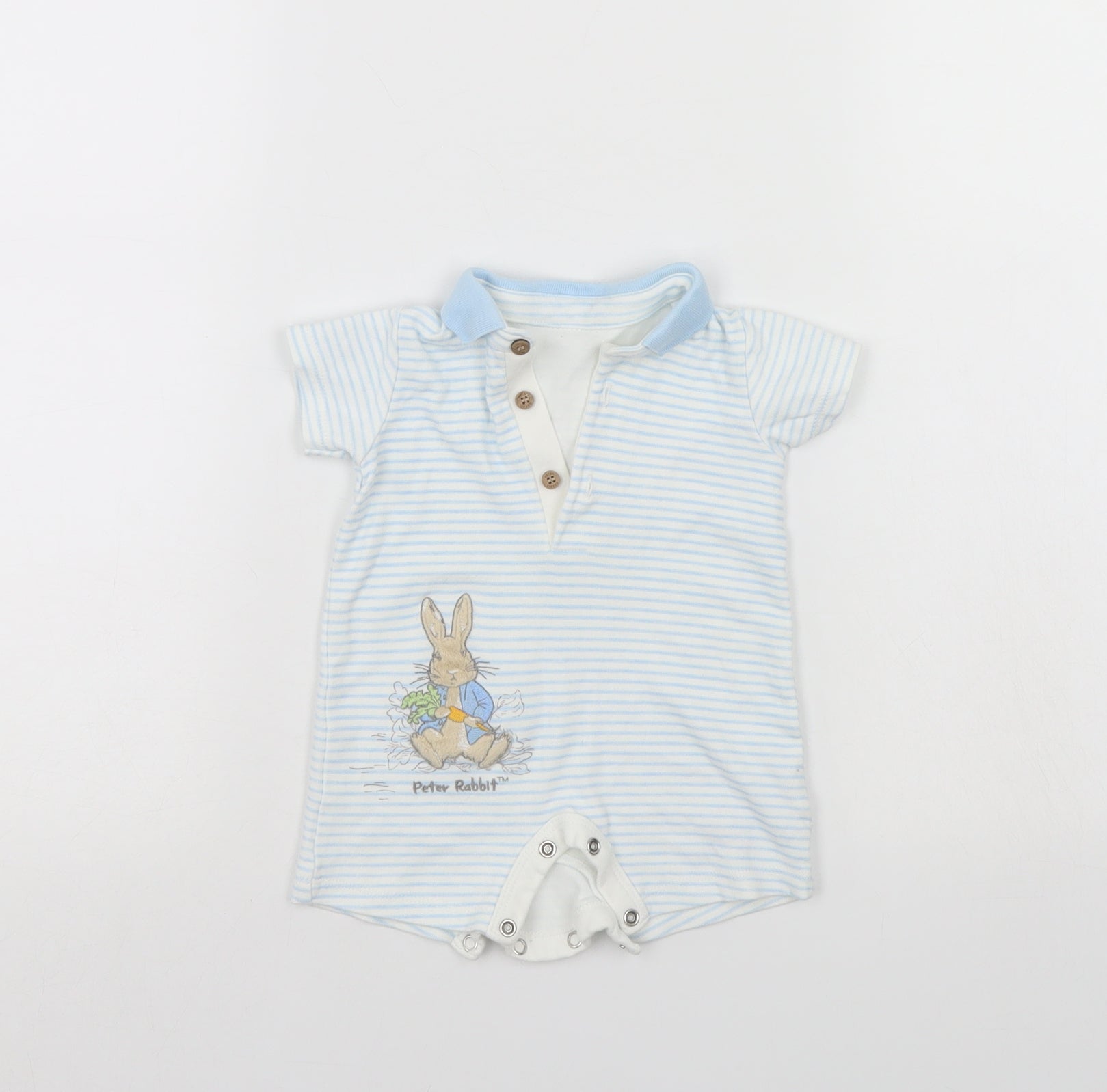 Peter Rabbit Baby Blue Striped Romper One-Piece Size 0-3 Months – Preworn