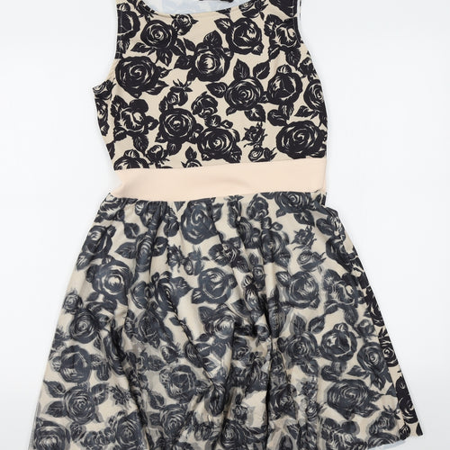 Missylook Womens Beige Floral  A-Line  Size 12