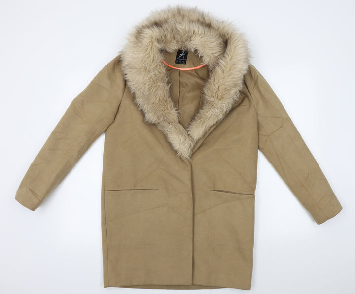 Atmosphere Womens Beige   Overcoat Coat Size 6  - fur collar