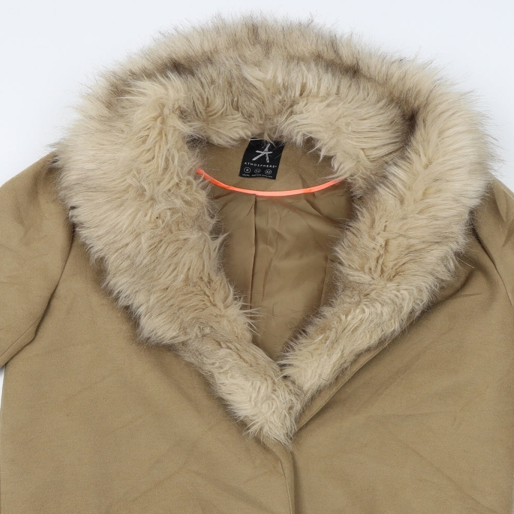 Atmosphere Womens Beige   Overcoat Coat Size 6  - fur collar