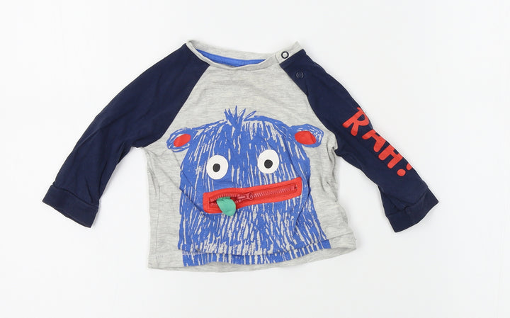 F&F Boys Grey Basic T-Shirt Size 6-9 Months - monster zip mouth