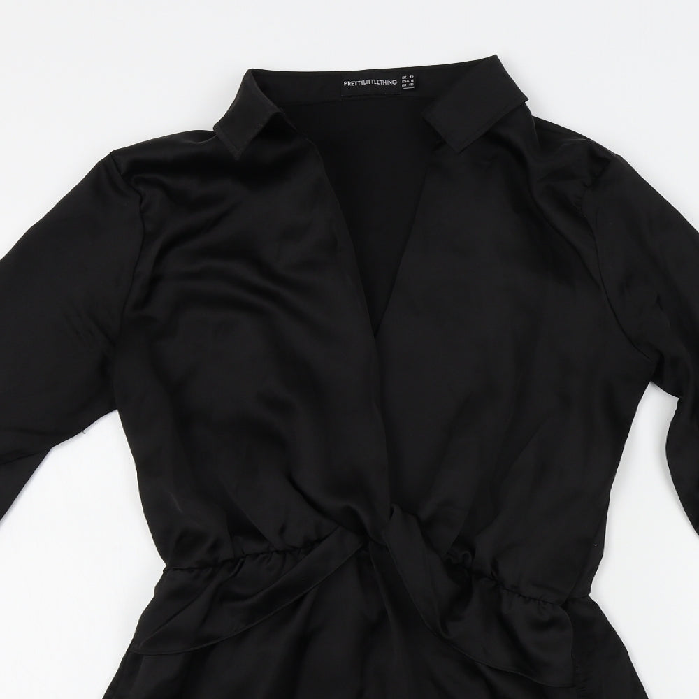 PRETTYLITTLETHING Womens Black   Wrap Dress  Size 12