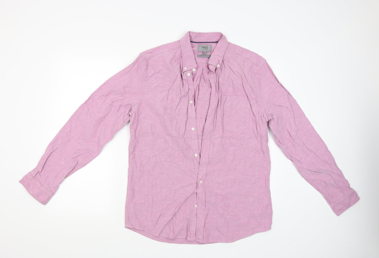 M&S Mens Purple    Button-Up Size M