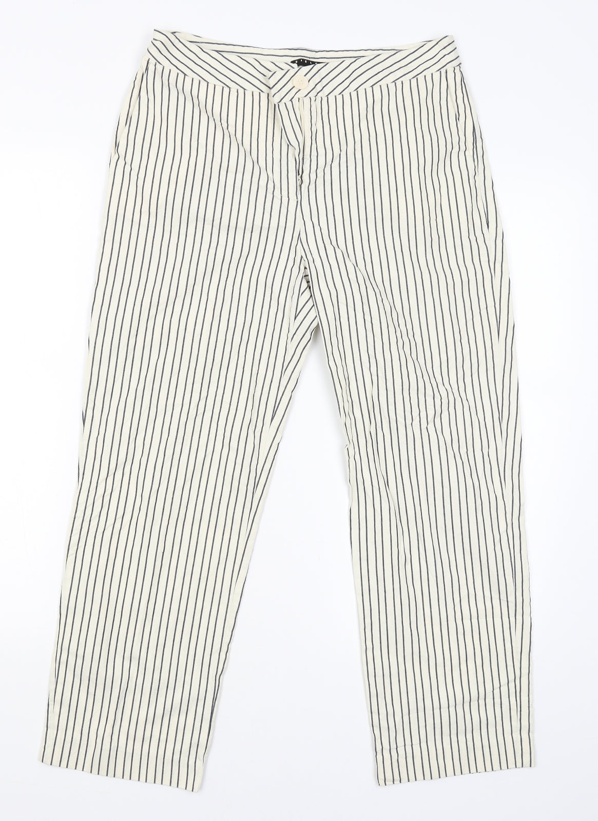 Sisley Womens White Striped  Capri Trousers Size 42 L26 in