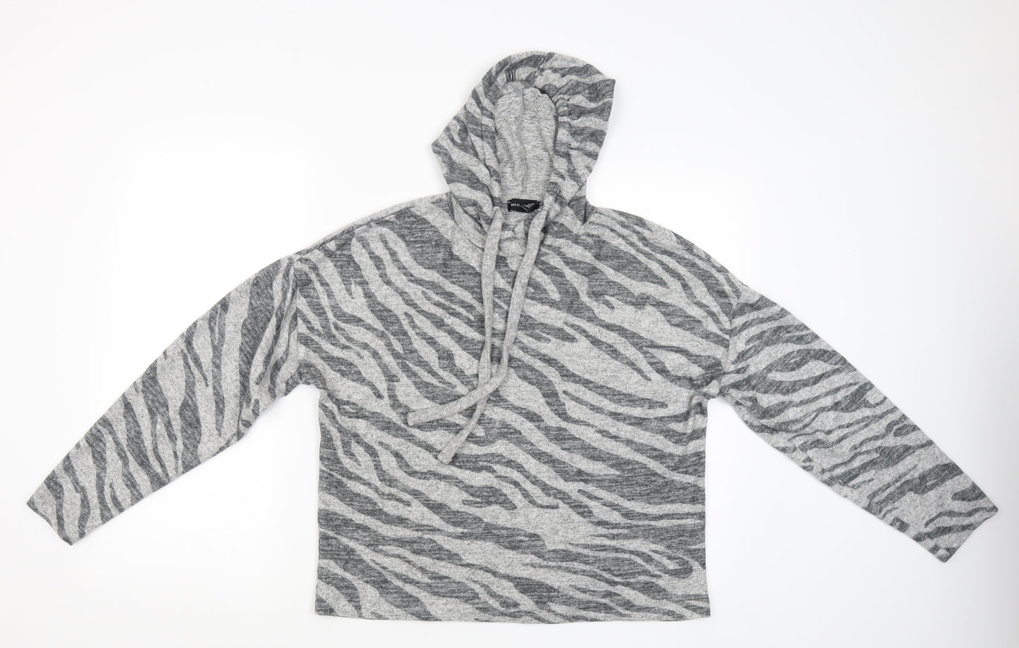 New Look Womens Grey Striped  Pullover Hoodie Size M