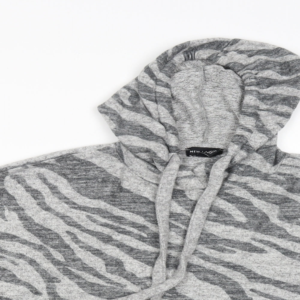 New Look Womens Grey Striped  Pullover Hoodie Size M