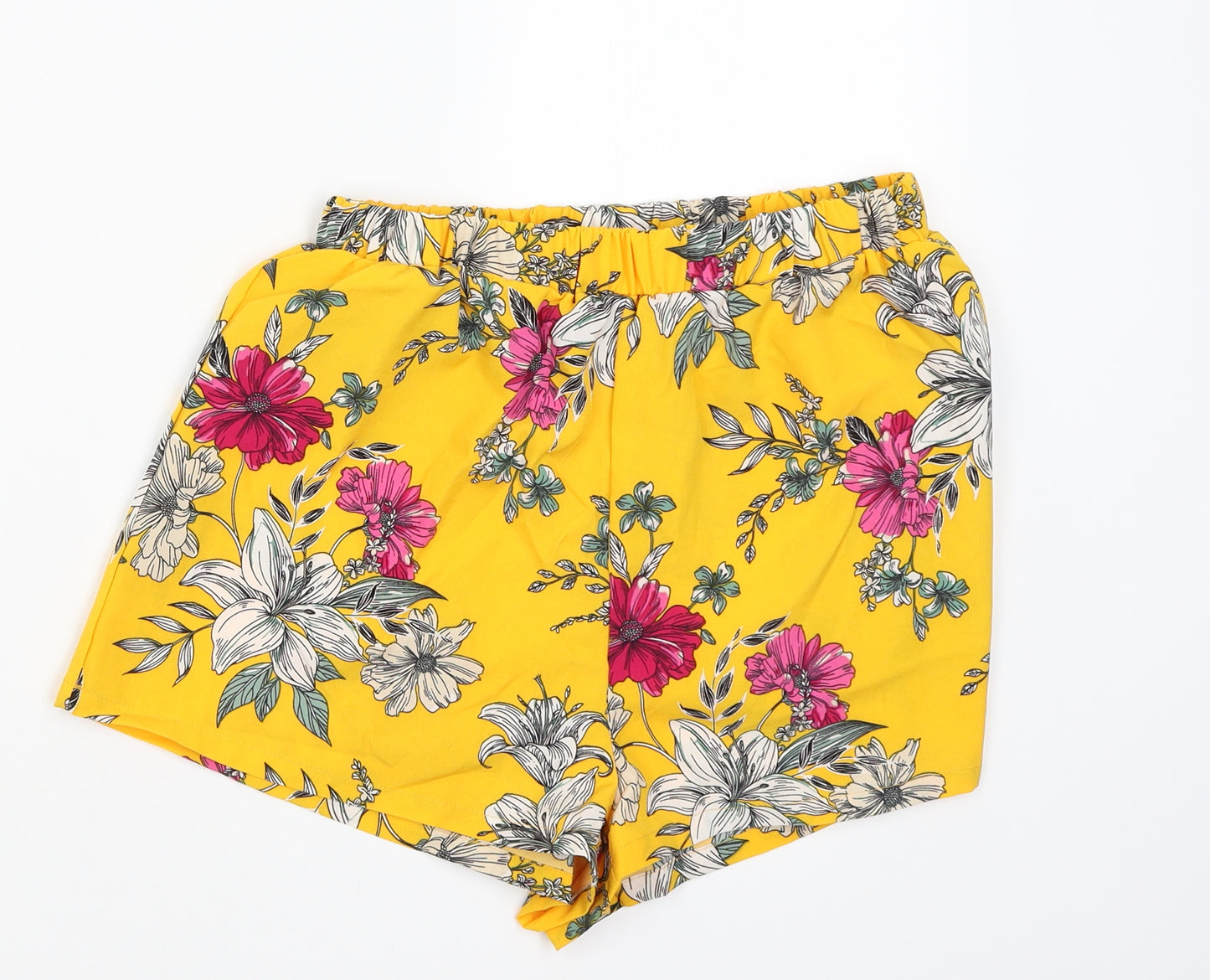 SheIn Womens Yellow Floral  Hot Pants Shorts Size M