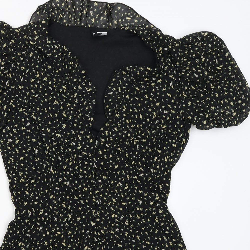 Divided Womens Black Floral  A-Line  Size 10