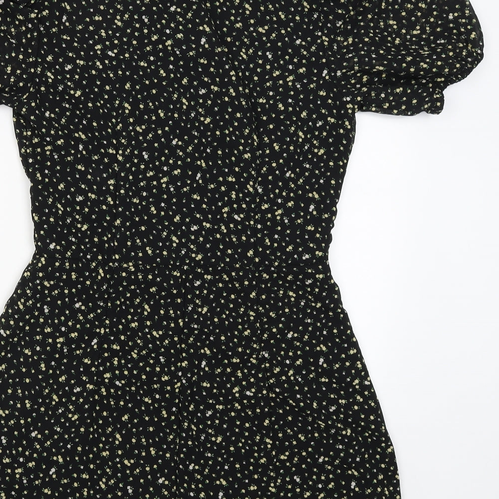 Divided Womens Black Floral  A-Line  Size 10