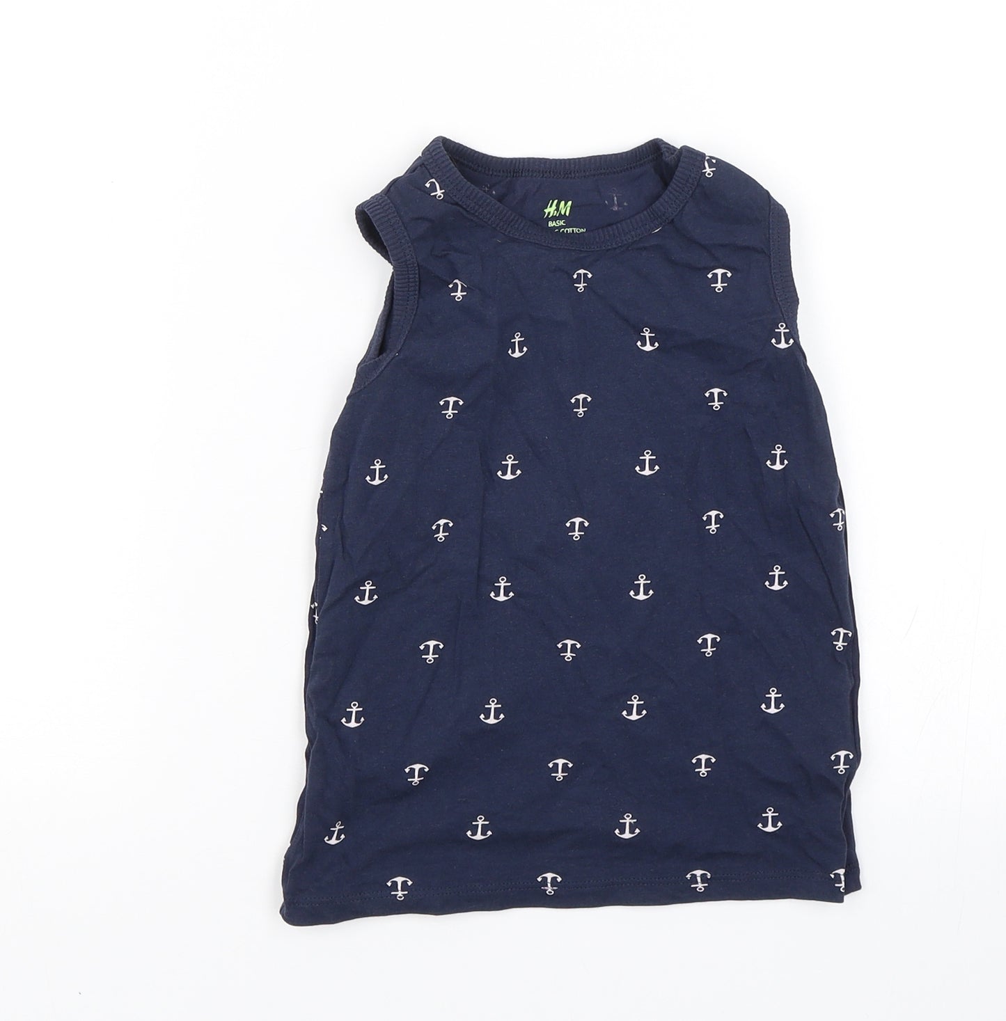 H&M Boys Blue   Basic Tank Size 3-4 Years  - Anchor print