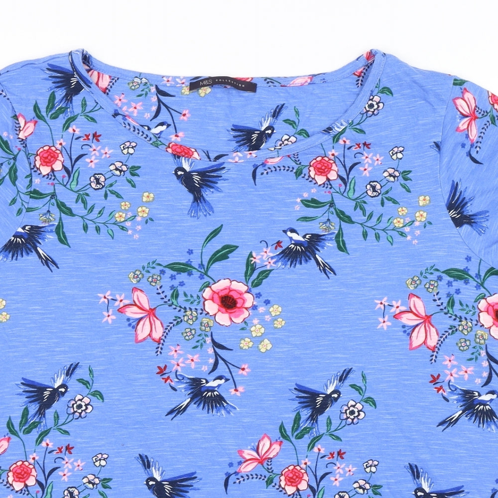 M&S Womens Blue Floral  Basic T-Shirt Size 20