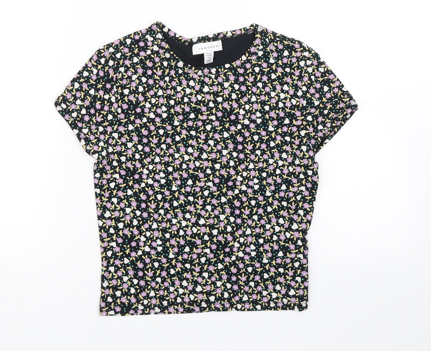 Topshop Womens Black Floral  Basic T-Shirt Size 10