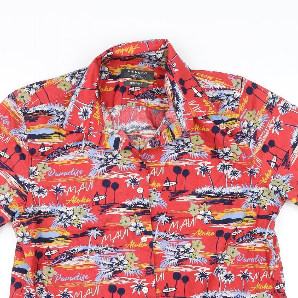 Primark Mens Red Floral   Button-Up Size L