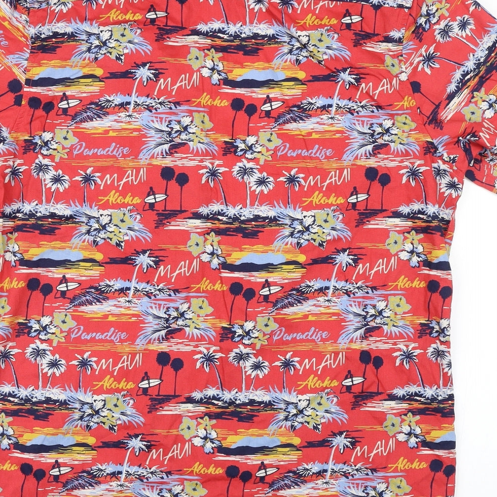 Primark Mens Red Floral   Button-Up Size L