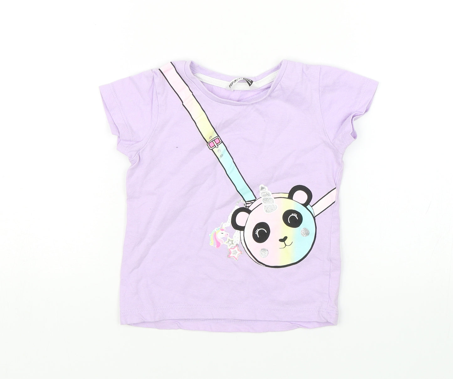Pepe&Co Baby Purple   Basic T-Shirt Size 18-24 Months  - Panda Unicorn