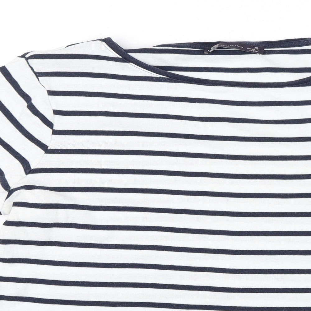 M&S Womens White Striped  Basic T-Shirt Size 20
