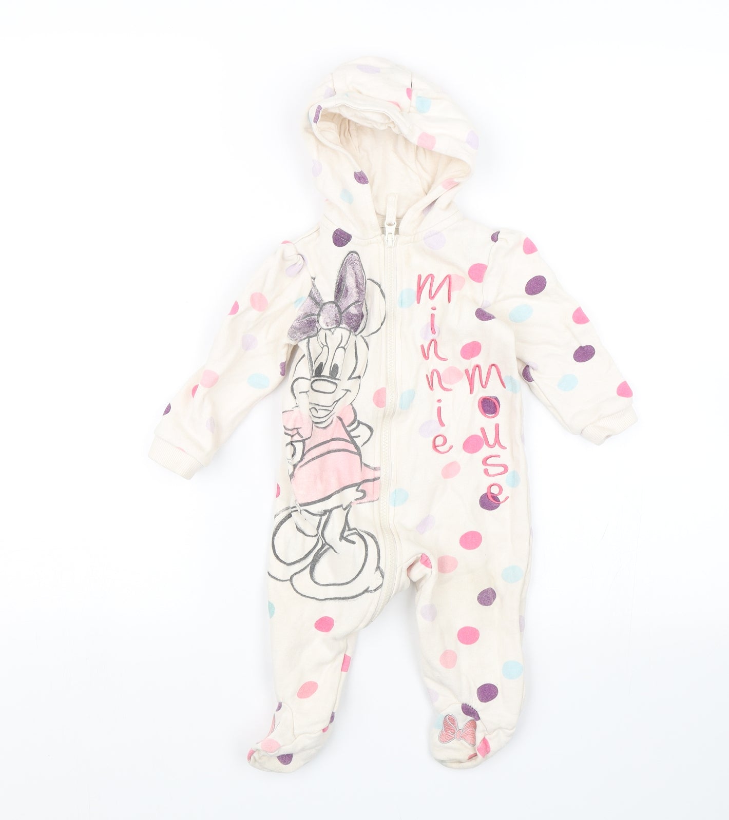 Disney Baby Baby White Polka Dot  Babygrow One-Piece Size 6-9 Months  - Minnie Mouse