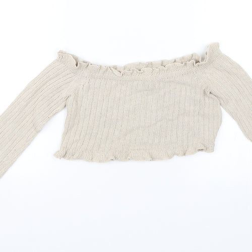 Prague Womens Beige   Cropped Blouse Size S