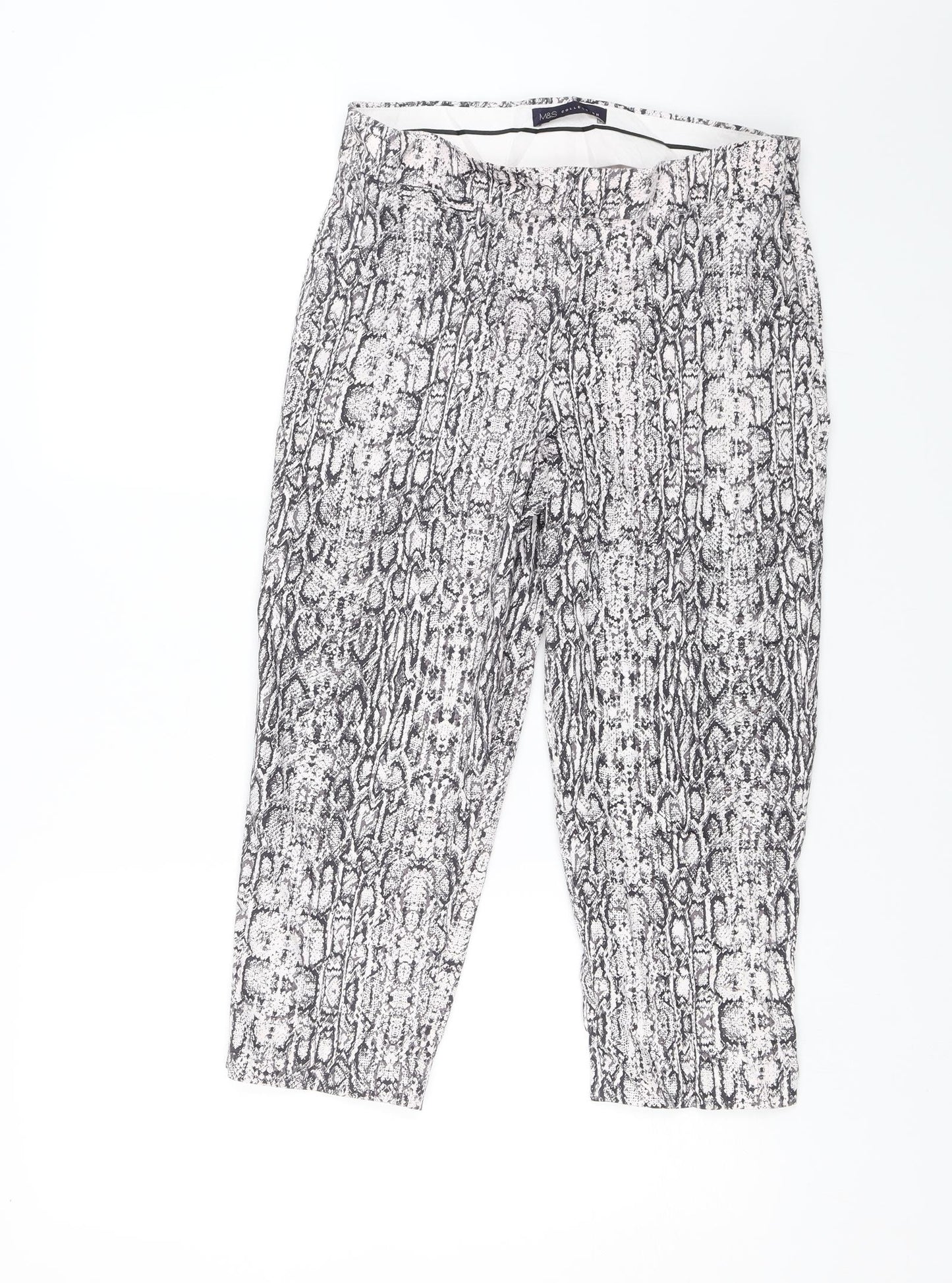 M&S Womens Black Animal Print  Capri Trousers Size 12 L20 in