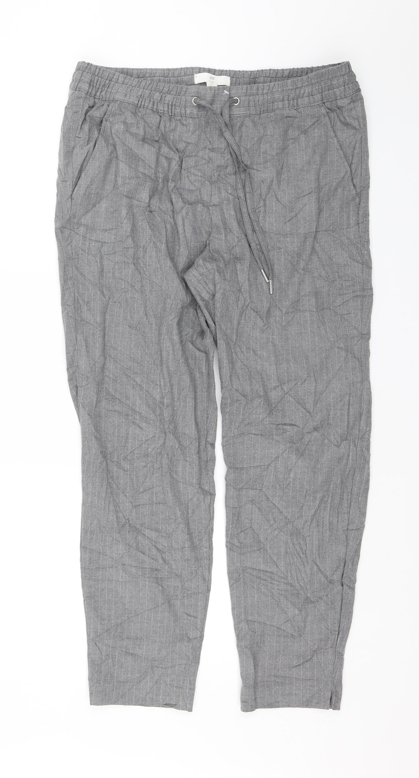 H&M Womens Grey Striped  Trousers  Size 12 L25 in