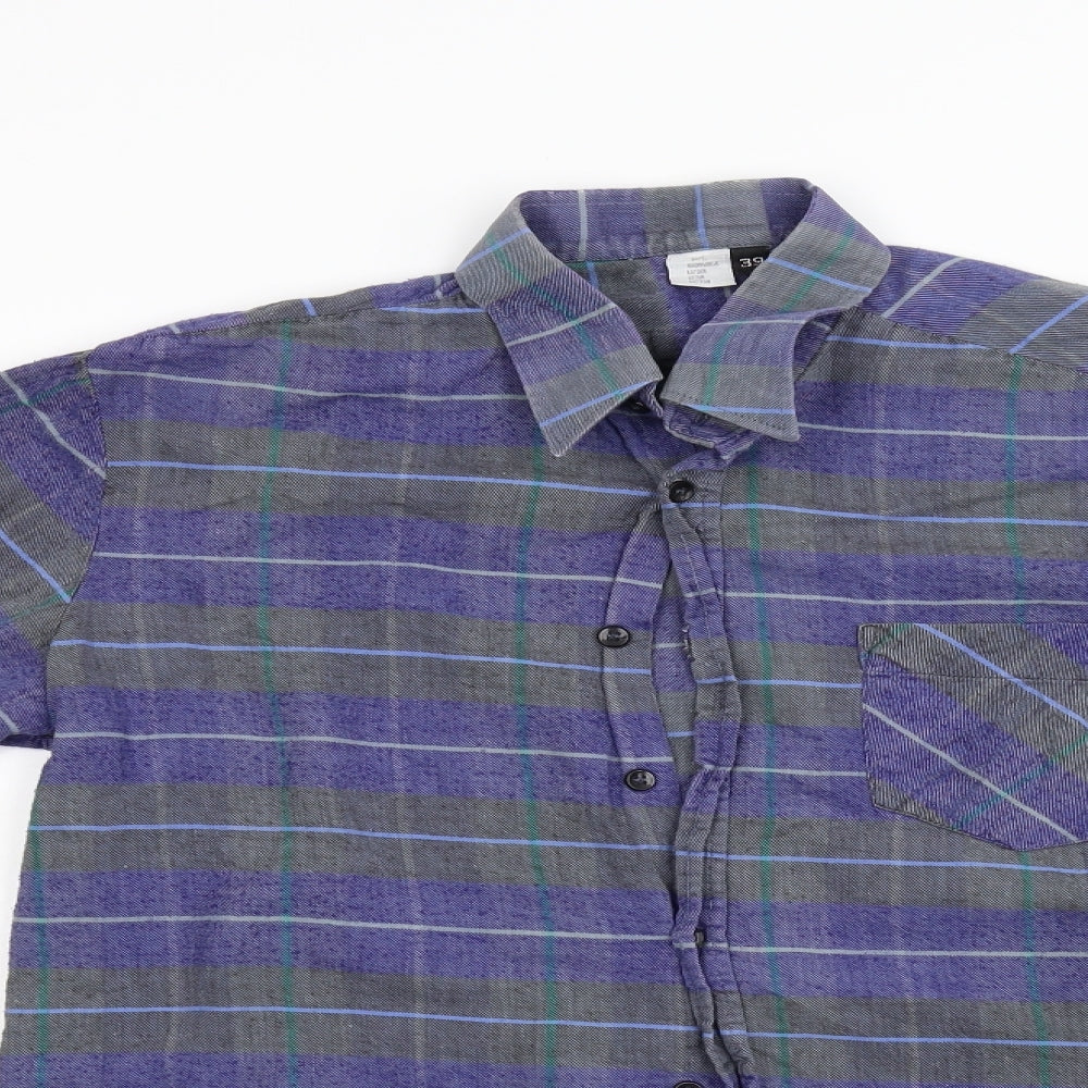 Preworn Mens Blue Check Flannel  Button-Up Size M