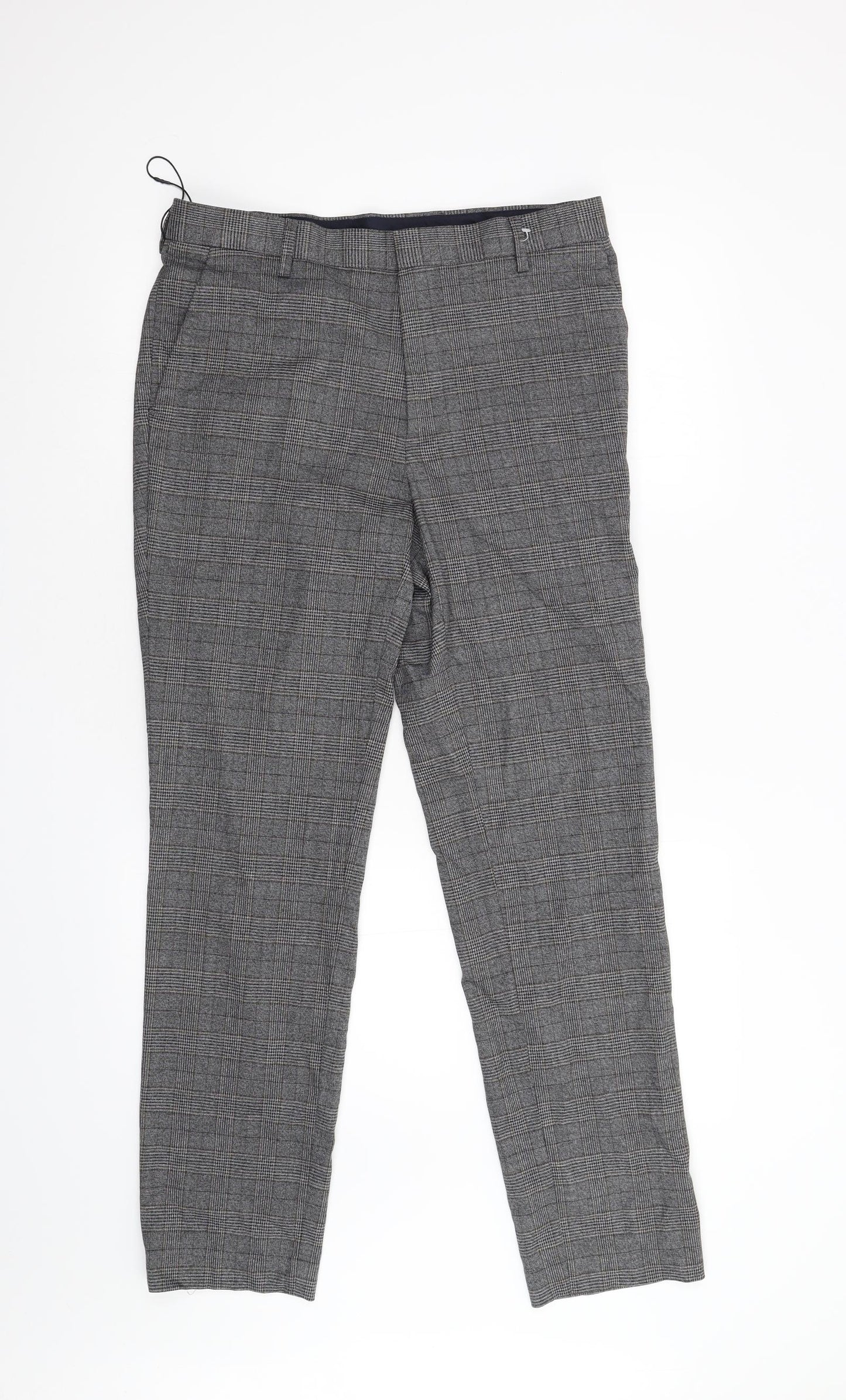 M&S Womens Grey Check  Trousers  Size 32 L30 in