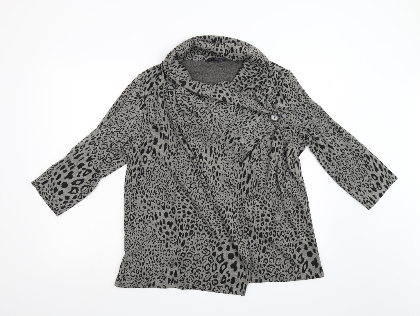 M&S Womens Grey Animal Print  Cardigan Jumper Size M
