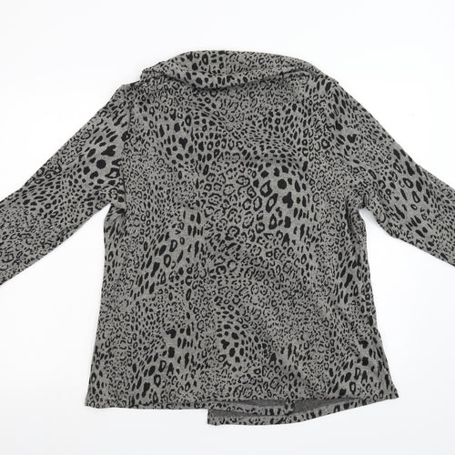 M&S Womens Grey Animal Print  Cardigan Jumper Size M