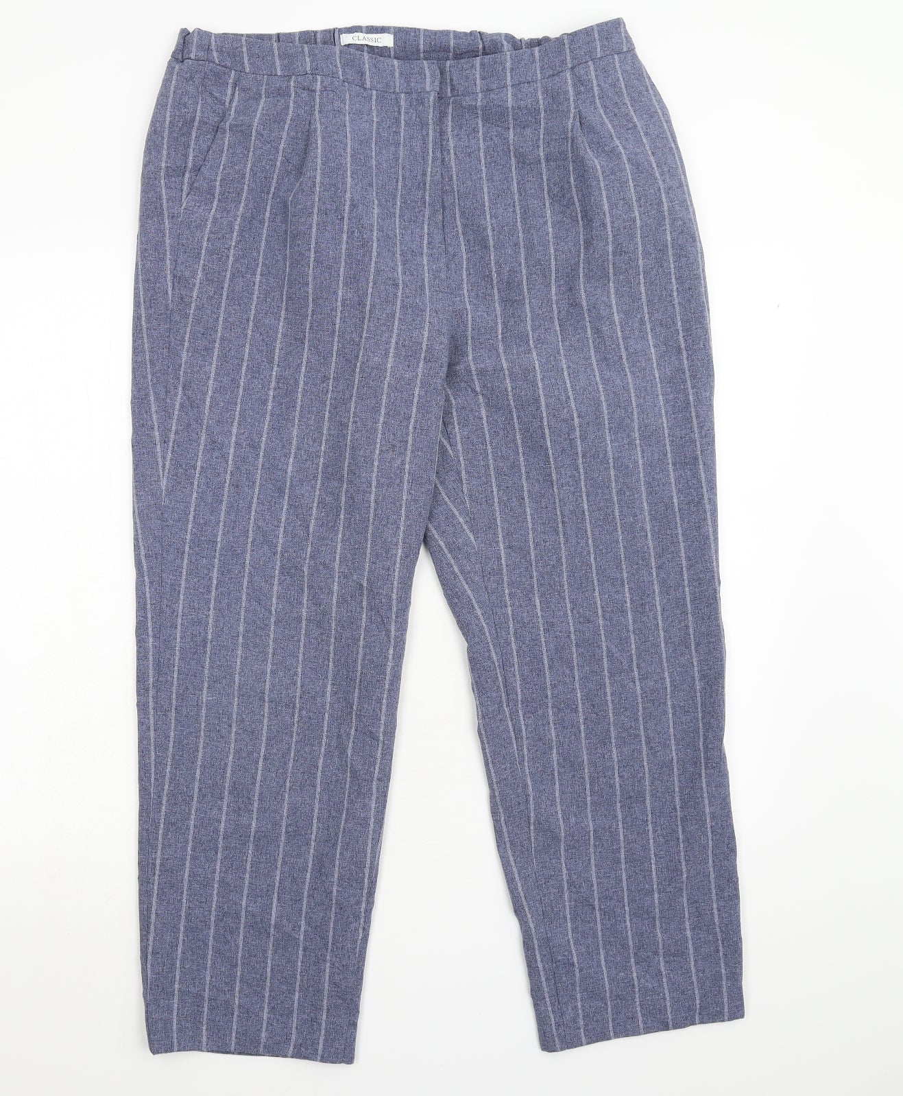 M&S Womens Blue Striped  Trousers  Size 16 L26 in