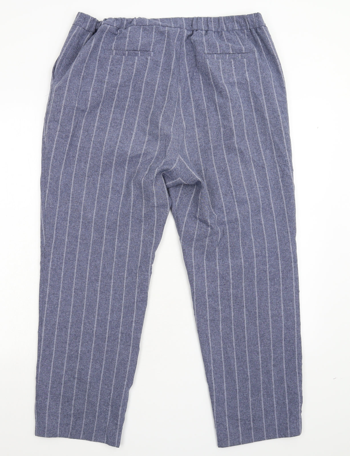 M&S Womens Blue Striped  Trousers  Size 16 L26 in
