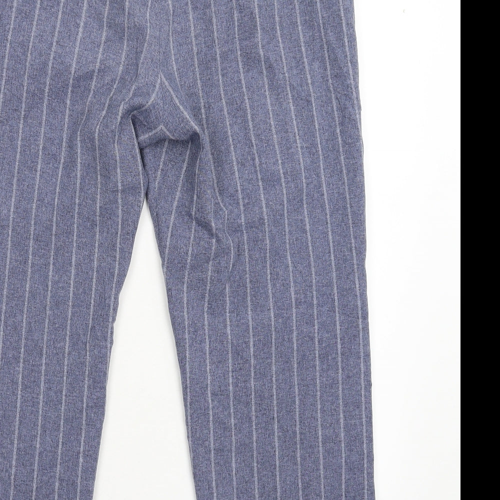 M&S Womens Blue Striped  Trousers  Size 16 L26 in