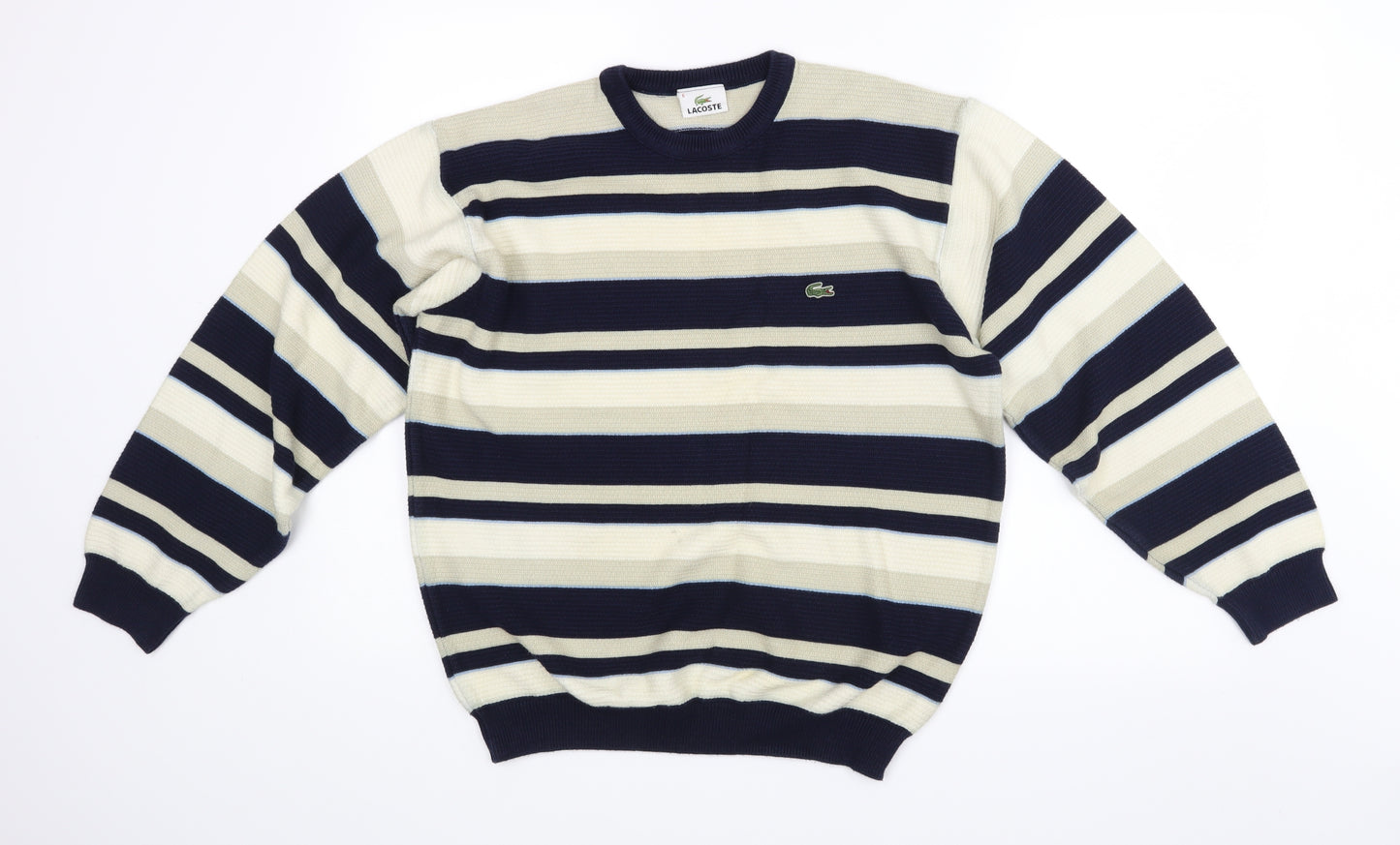 Lacoste Mens Beige Striped  Pullover Jumper