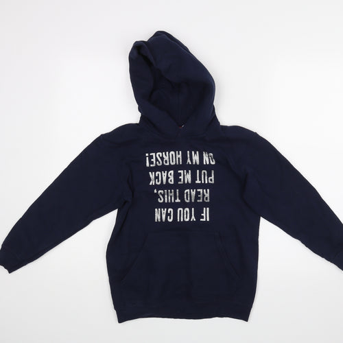 Fruit of the Loom Girls Blue   Pullover Hoodie Size 9-10 Years  - Horse