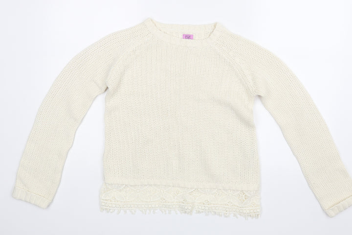 F&F Girls White Pullover Jumper Size 12-13 Years