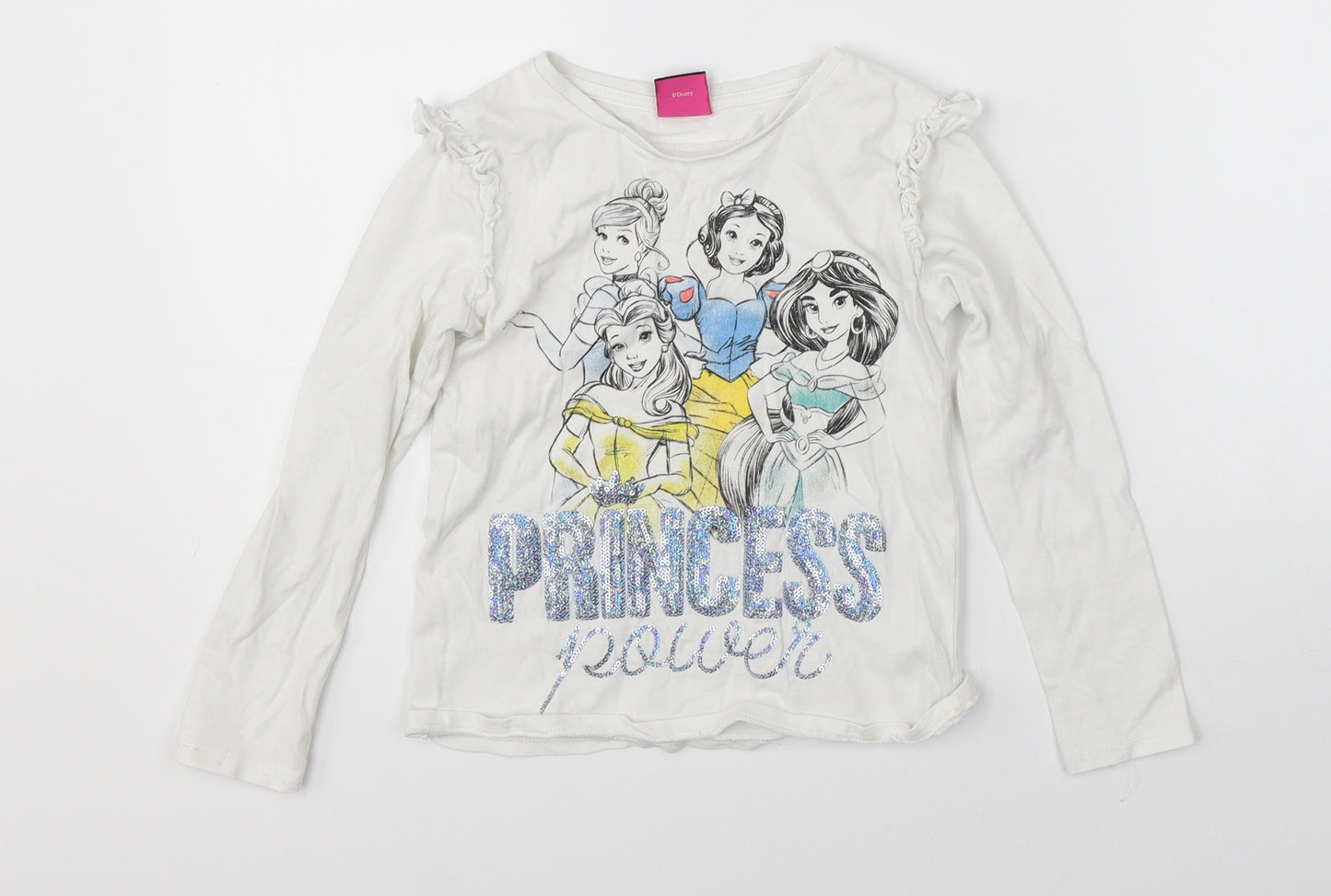 Gerogre Girls White   Basic T-Shirt Size 5-6 Years  - disney princess