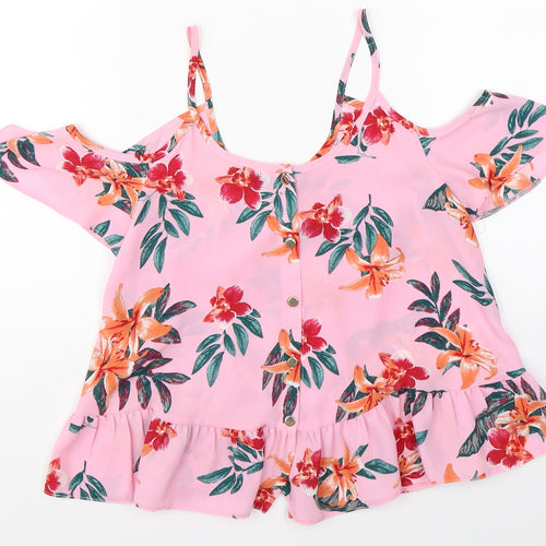 Atmosphere Womens Pink Floral  Basic Blouse Size 4  - open shoulder